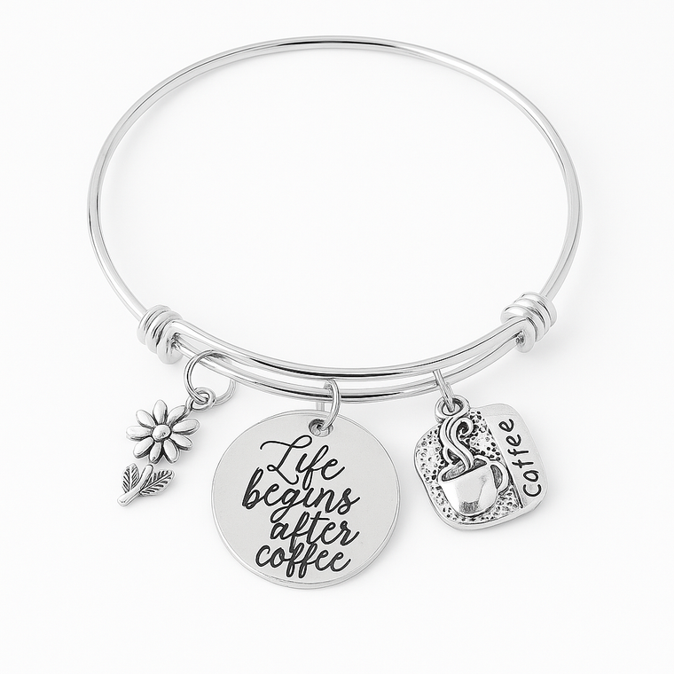 Life Begins After Coffee Silver Bracelet – Coffee Lover Gift Jewelry