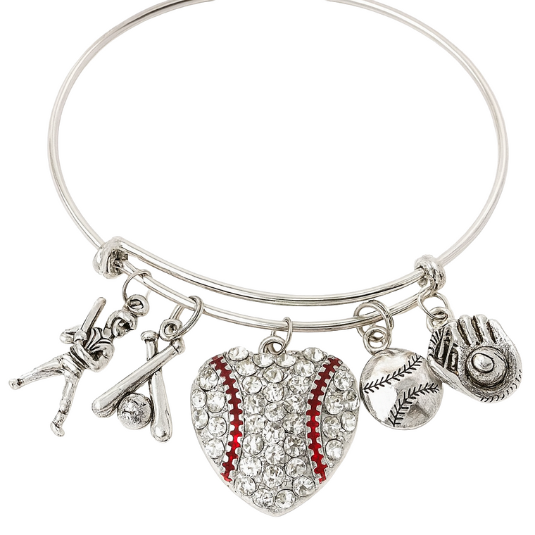 Baseball Charm Bracelet | Silver Plated Expandable Sports Jewelry