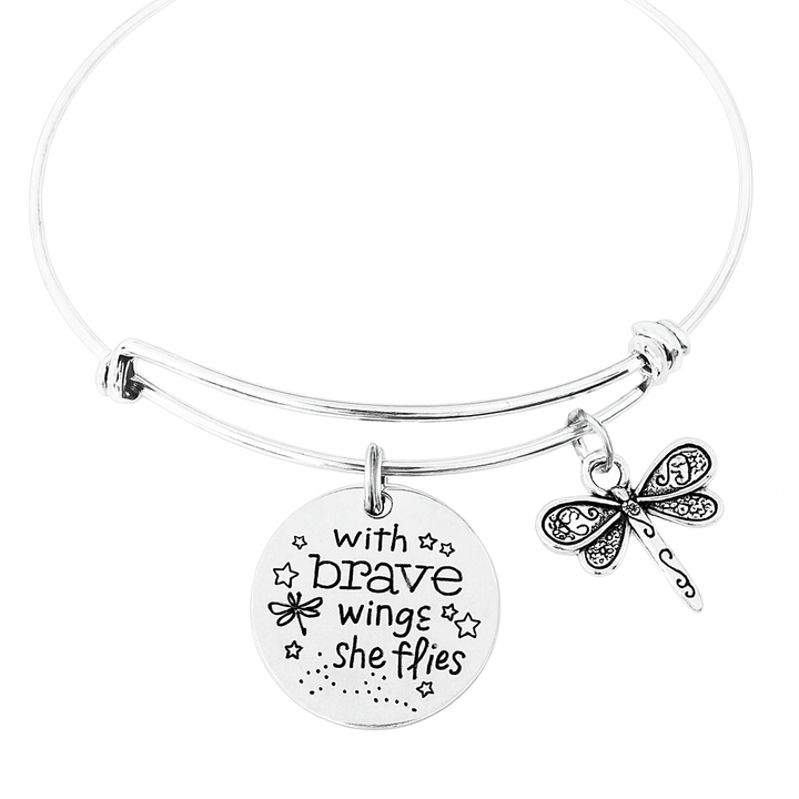 With Brave Wings She Flies Bracelet | Inspirational Silver Bangle
