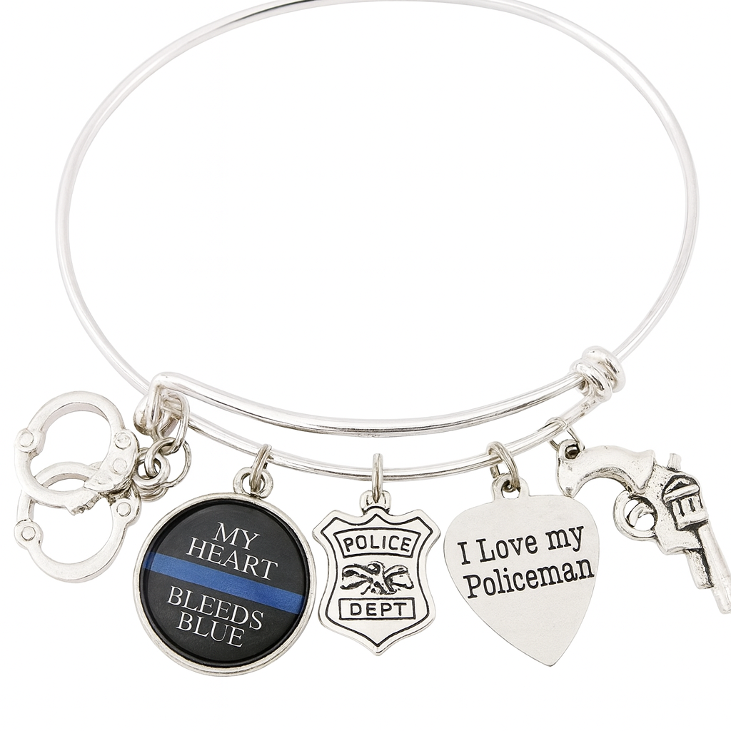 Police Support Charm Bracelet | Silver Bangle Law Enforcement Gift