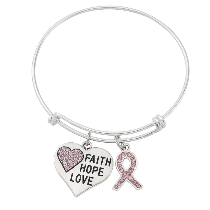 Faith Hope Love Pink Ribbon Bracelet | Breast Cancer Jewelry