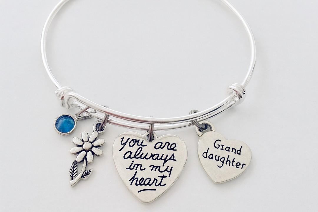 Granddaughter Charm Bracelet – Always in My Heart Gift with Birthstone