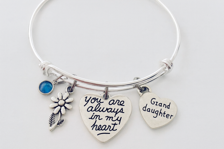 Granddaughter Charm Bracelet – Always in My Heart Gift with Birthstone