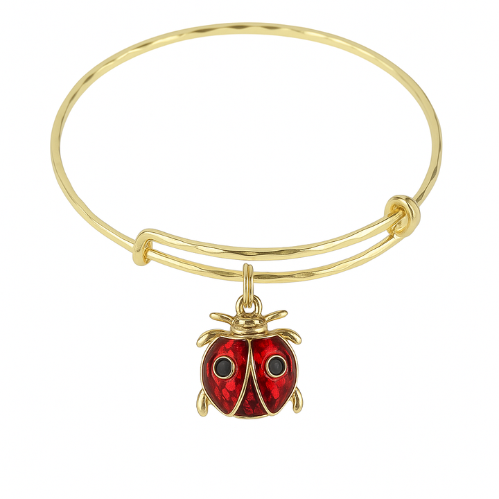 Ladybug Charm Bracelet – Gold Adjustable Bangle with Lucky Ladybug Pendant