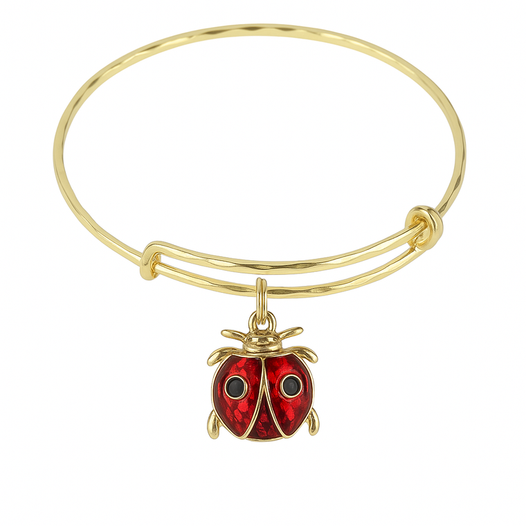 Ladybug Charm Bracelet – Gold Adjustable Bangle with Lucky Ladybug Pendant