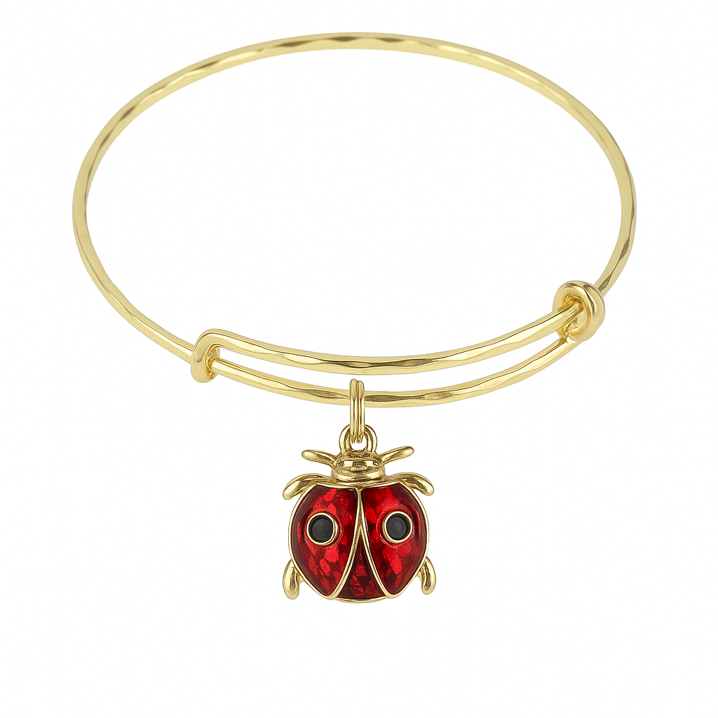 Ladybug Charm Bracelet – Gold Adjustable Bangle with Lucky Ladybug Pendant