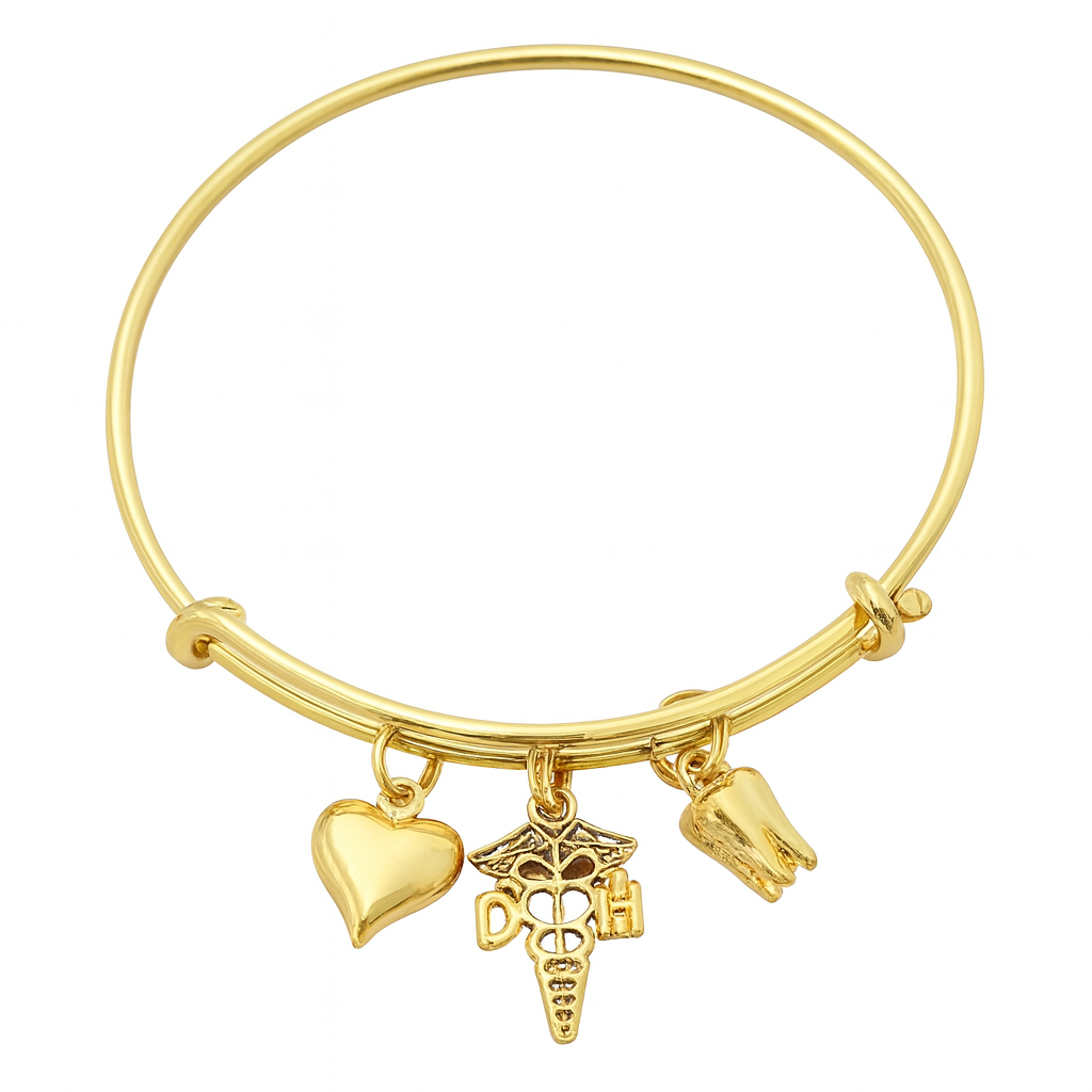 Dental Charm Bracelet – Gold Tooth & Heart Jewelry Gift