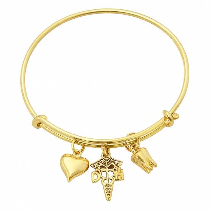 Dental Charm Bracelet – Gold Tooth &amp; Heart Jewelry Gift