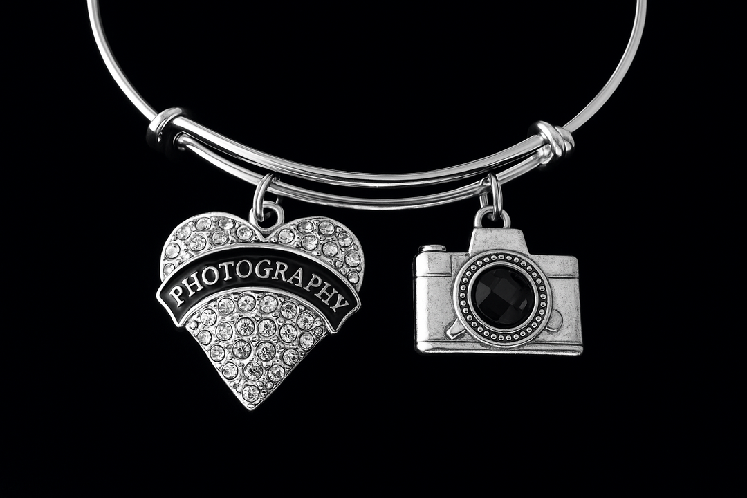 Photography Charm Bracelet – Silver Adjustable Bangle for Photographers
