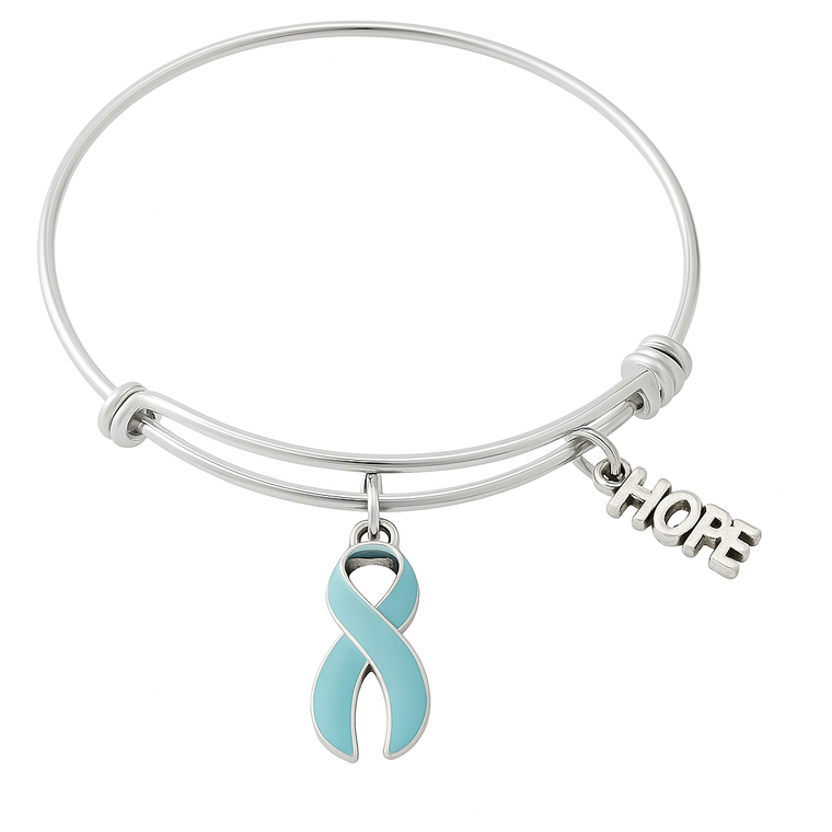Light Blue Awareness Ribbon Bracelet – Handmade Adjustable Bangle with Hope Charm