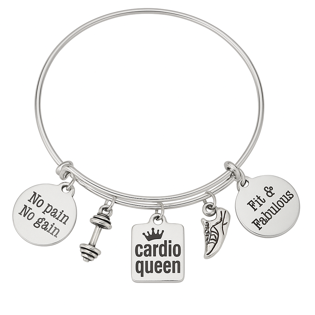 Cardio Queen Charm Bracelet | Adjustable Fitness Bangle for Gym Lovers