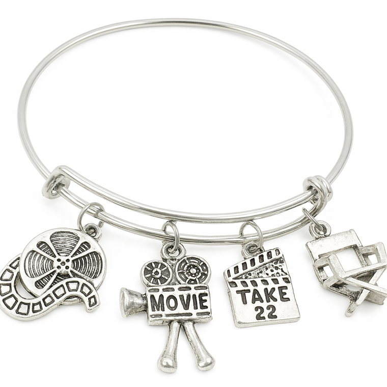 Movie Charm Bracelet – Adjustable Silver Bangle for Film Lovers