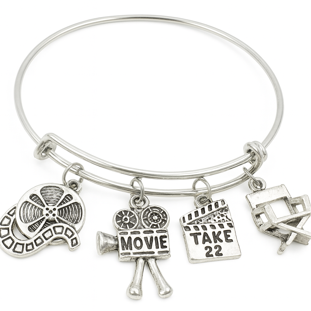 Movie Charm Bracelet – Adjustable Silver Bangle for Film Lovers