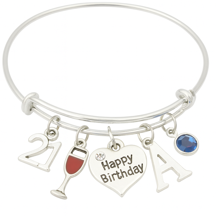 21st Birthday Charm Bracelet | Personalized Initial &amp; Birthstone