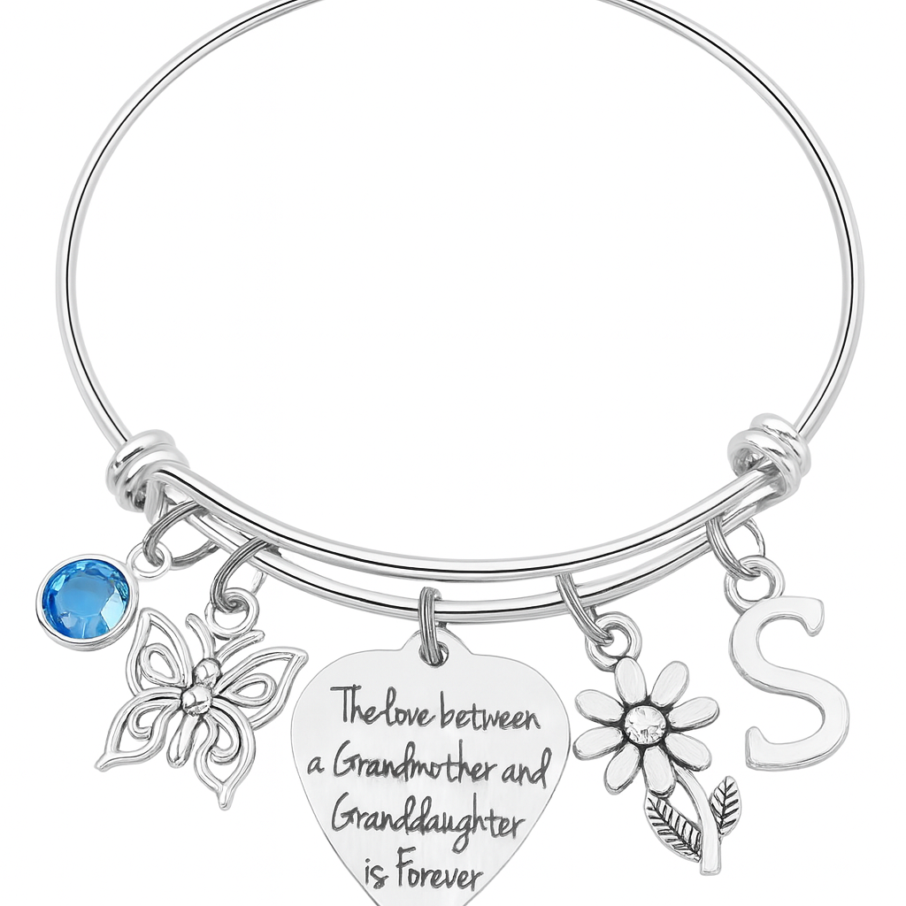 Grandmother Granddaughter Bracelet – Silver Expandable Bangle Gift