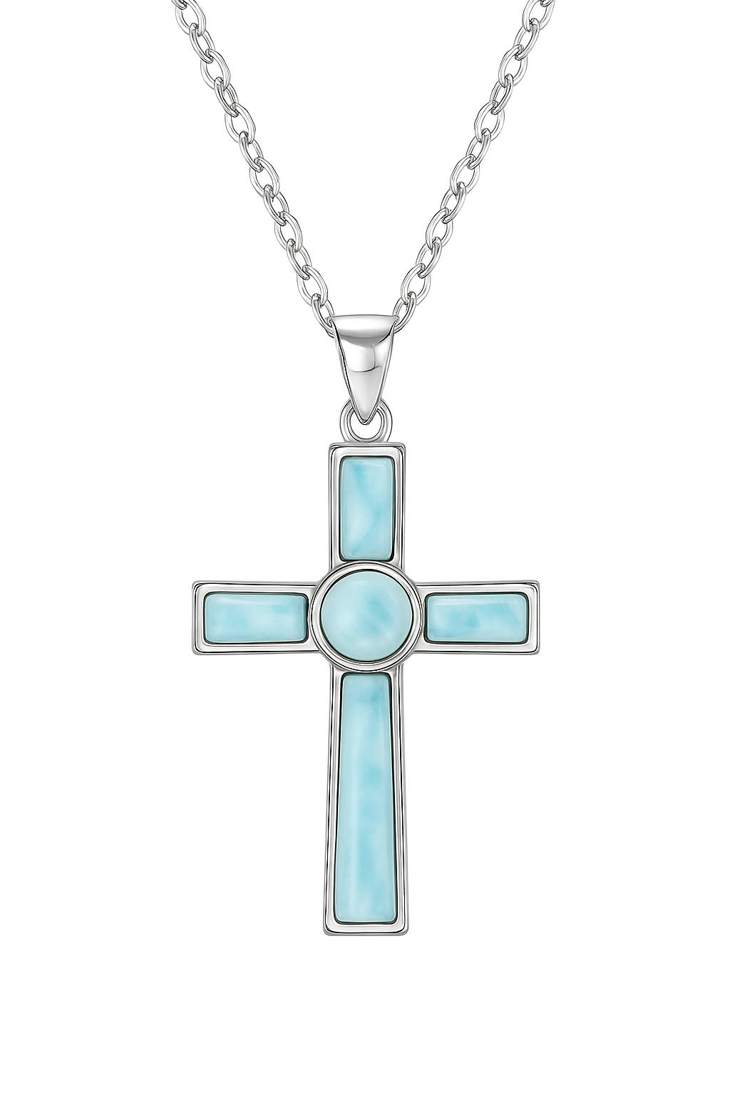 Larimar Cross Necklace – Sterling Silver 