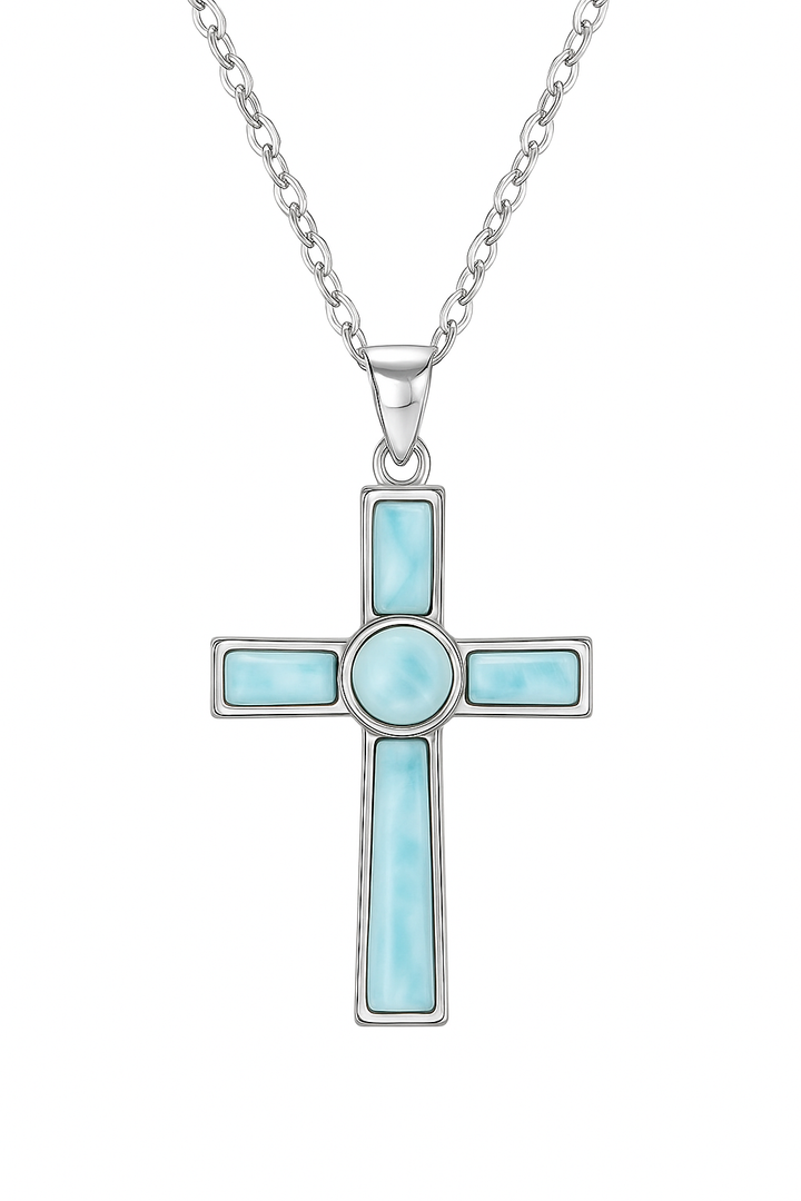 Larimar Cross Necklace – Sterling Silver 