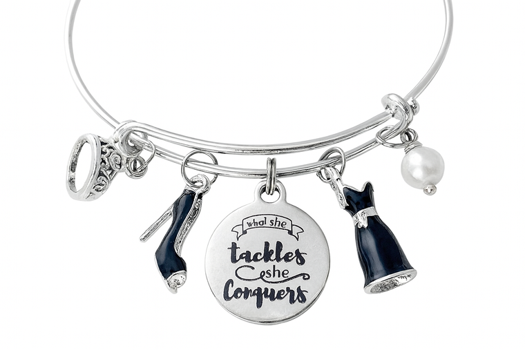 What She Tackles She Conquers Charm Bracelet