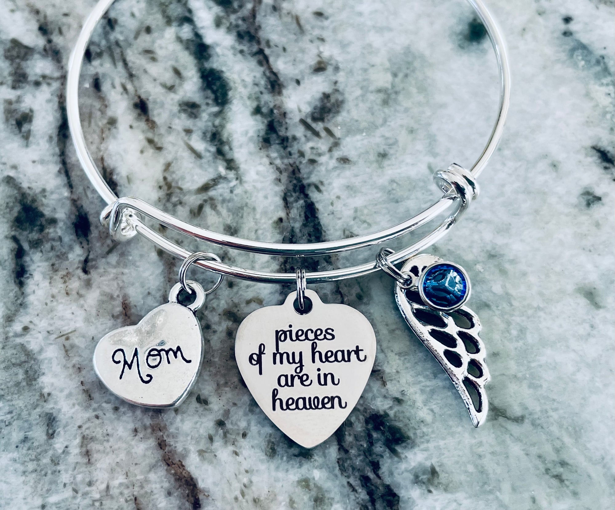 Mom Memorial Pieces of My Heart are in Heaven Memorial Charm Bracelet Adjustable One Size Fits All Gift