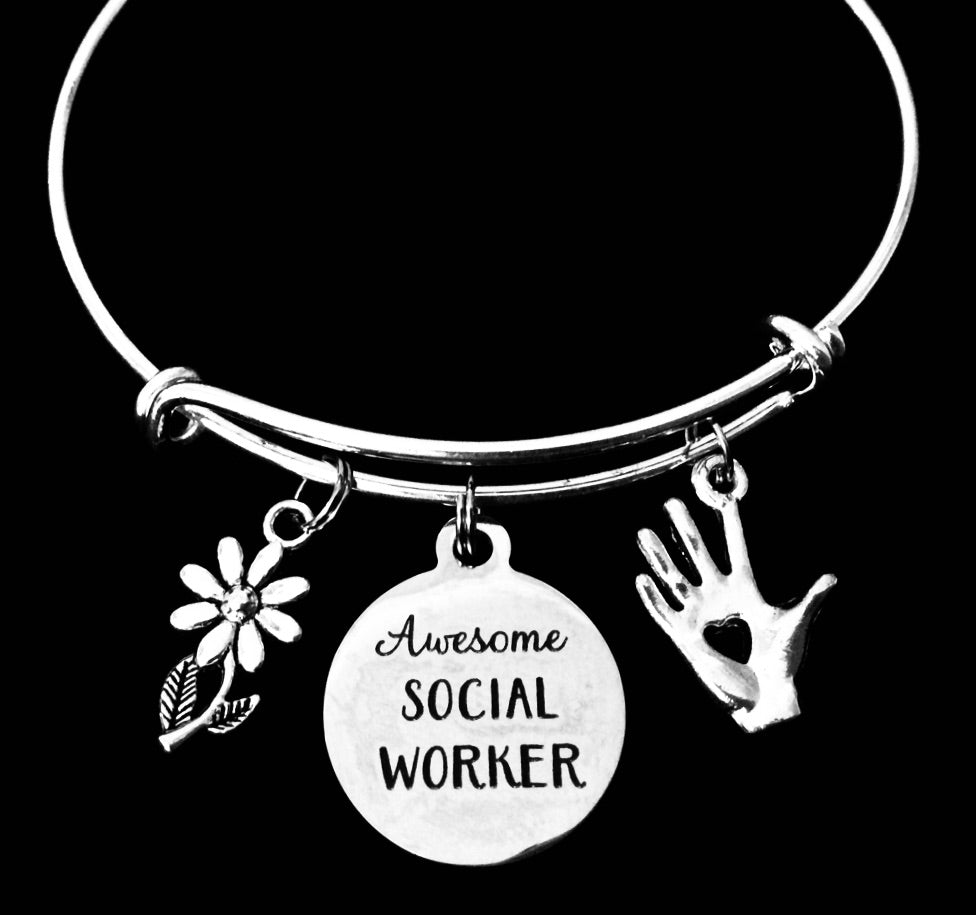 Social Worker Expandable Charm Bracelet Gift Helping Hand Daisy Awesome Social Worker Jewelry