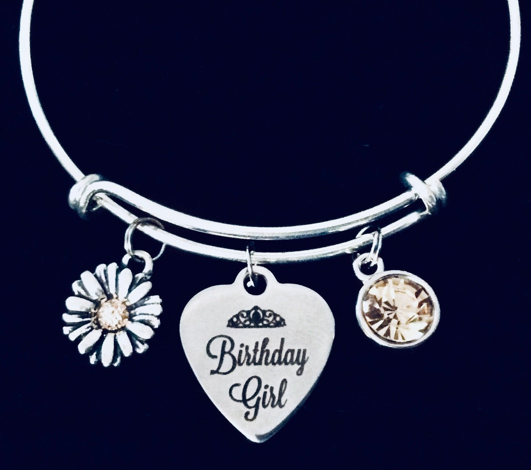 Happy Birthday Charm Bracelet November Birthstone Jewelry 