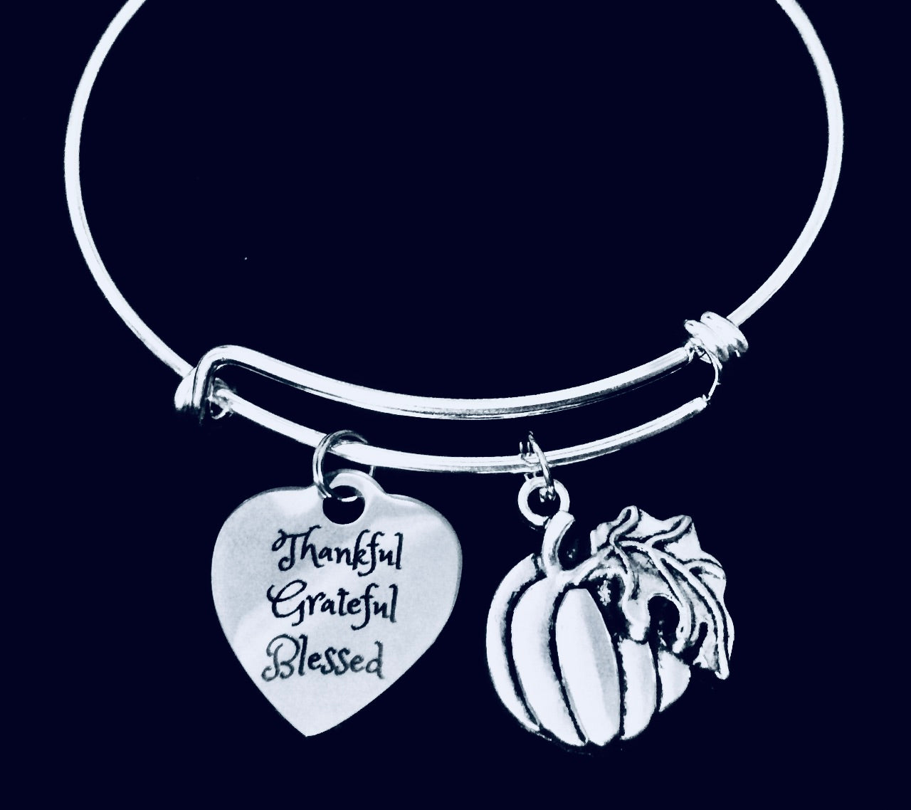 Thankful Grateful Blessed Charm Bracelet Bangle Expandable Silver Bangle One Size Fits All Gift