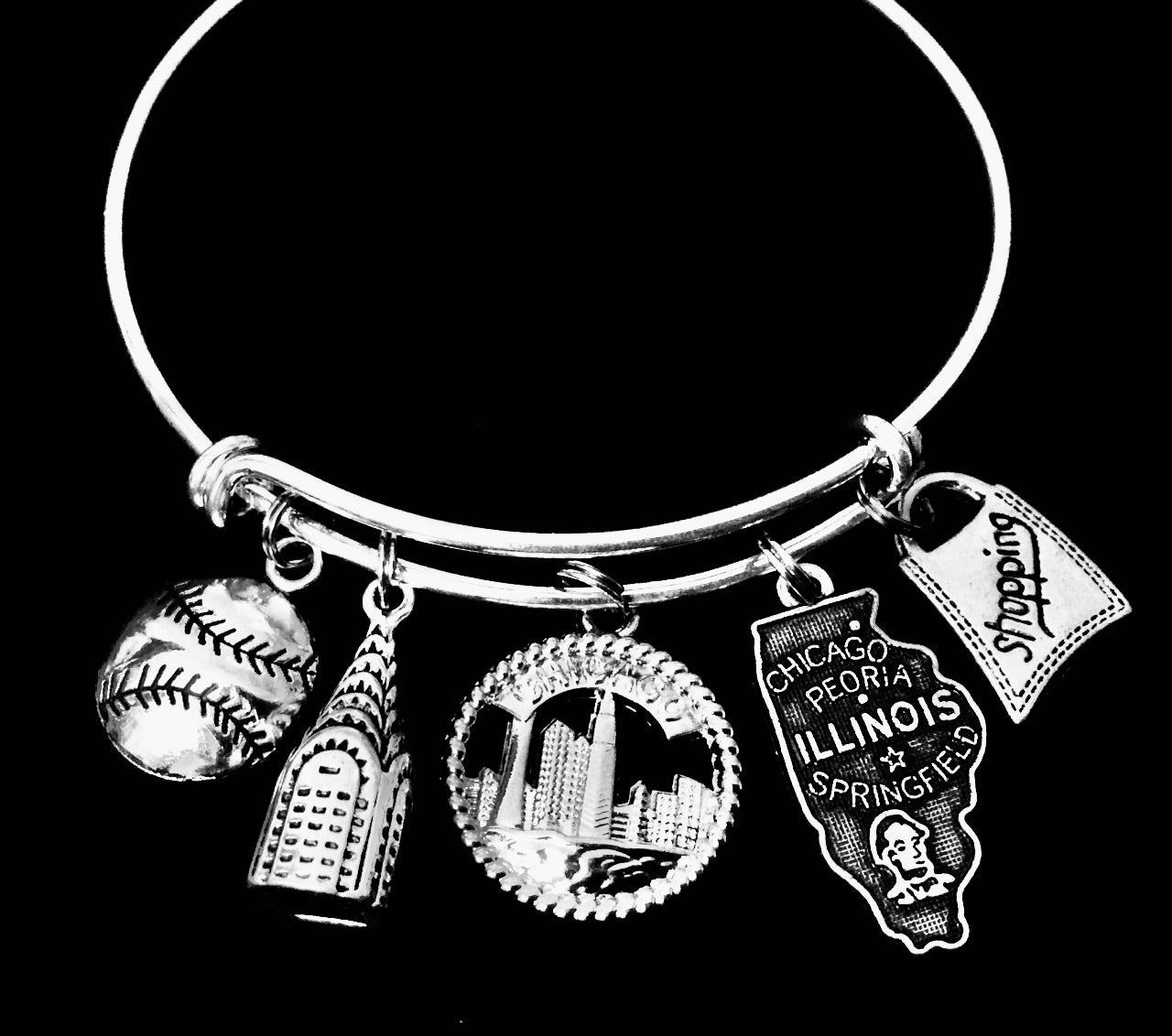 Illinois Expandable Charm Bracelet Chicago Adjustable Bangle Gift for her