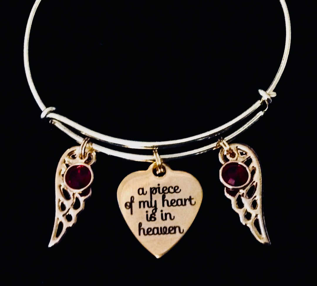 A Piece of My Heart Is in Heaven Bracelet – Gold Plated Bangle with Two Custom Birthstones