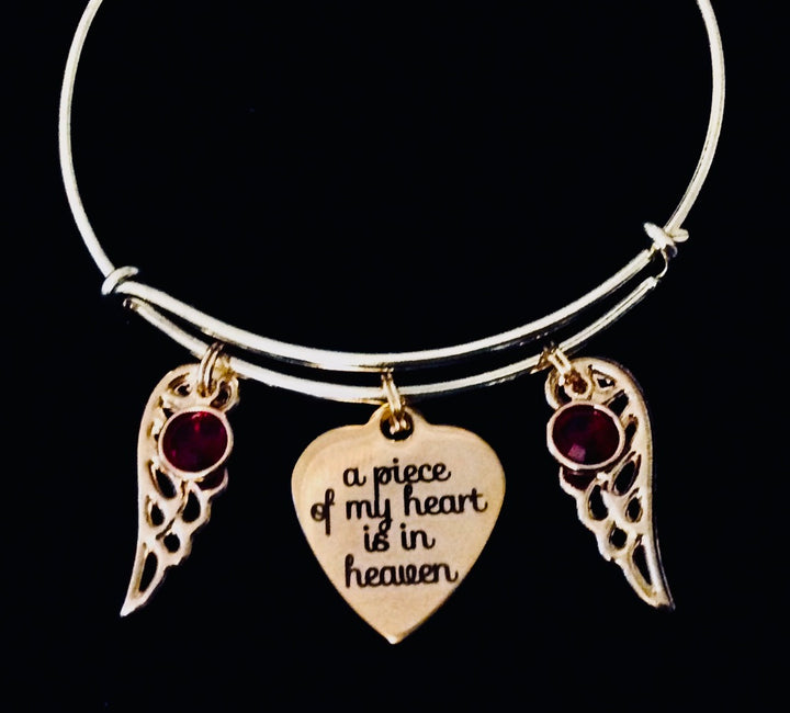 A Piece of My Heart Is in Heaven Bracelet – Gold Plated Bangle with Two Custom Birthstones