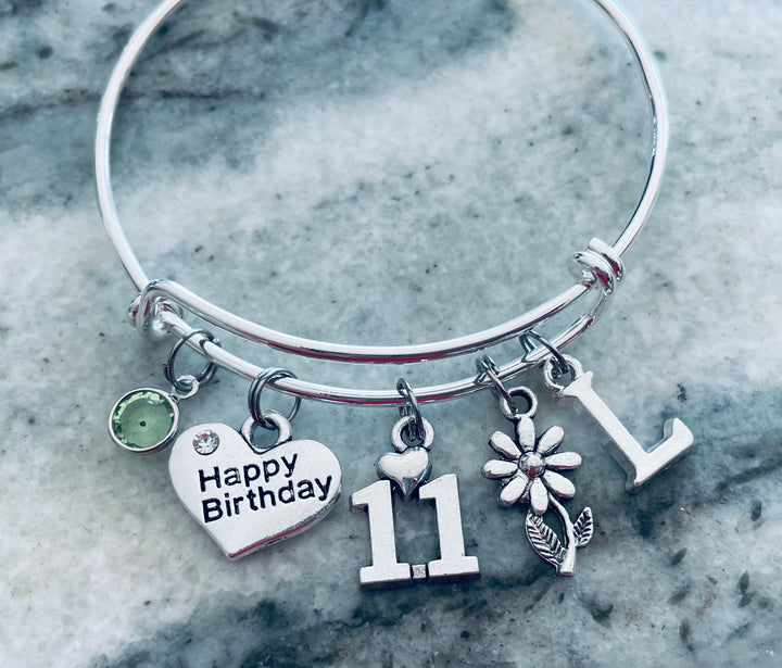 Happy 11th Birthday Expandable Charm Bracelet Adjustable Bangle Gift (Other Numbers Available)