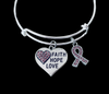 Pink Ribbon Faith Hope Love  Adjustable Charm Bracelet Expandable Silver Bangle One Size Fits All Gift