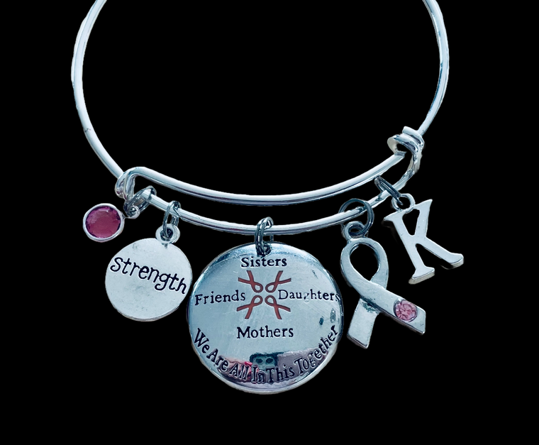 Sisters Friends Mothers Daughter Together Pink Awareness Ribbon Silver Expandable Charm Bracelet Adjustable Bangle Gift Breast Cancer