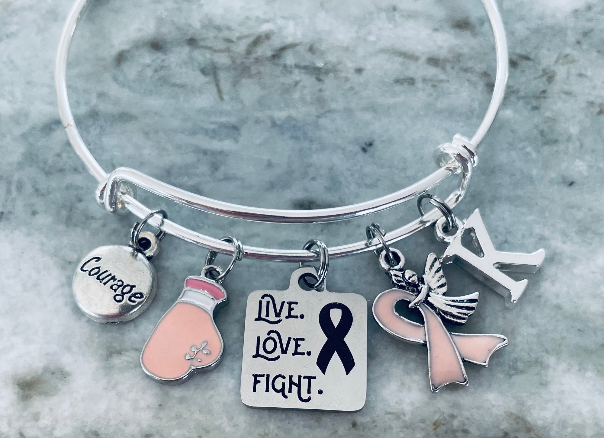 Live Love Fight Pink Awareness Ribbon Expandable Charm Bracelet Adjustable Bangle Breast Cancer Gifts