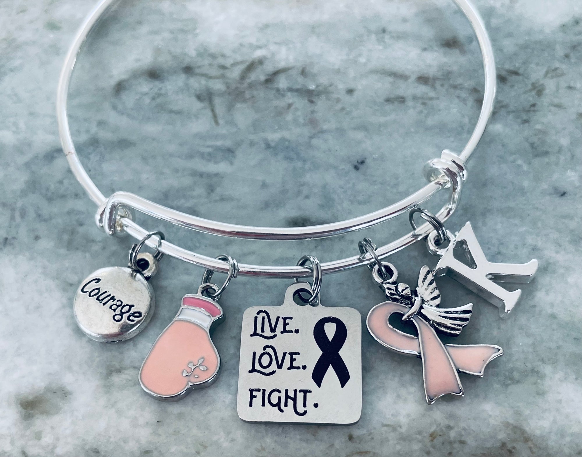 Live Love Fight Pink Awareness Ribbon Expandable Charm Bracelet Adjustable Bangle Breast Cancer Gifts