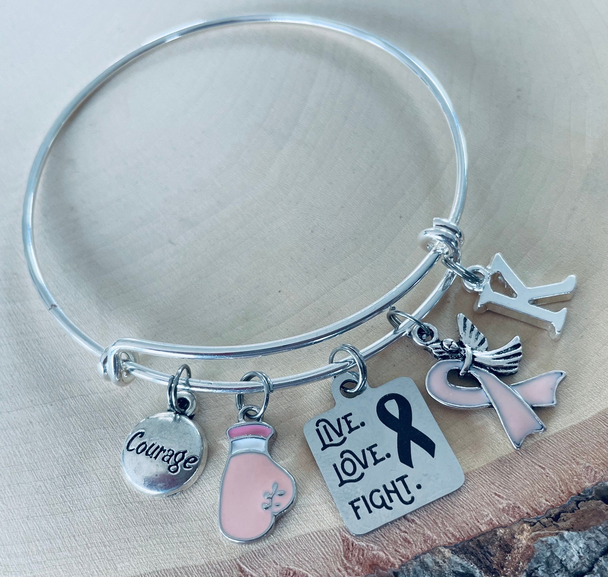 Live Love Fight Pink Awareness Ribbon Expandable Charm Bracelet Adjustable Bangle Breast Cancer Gifts