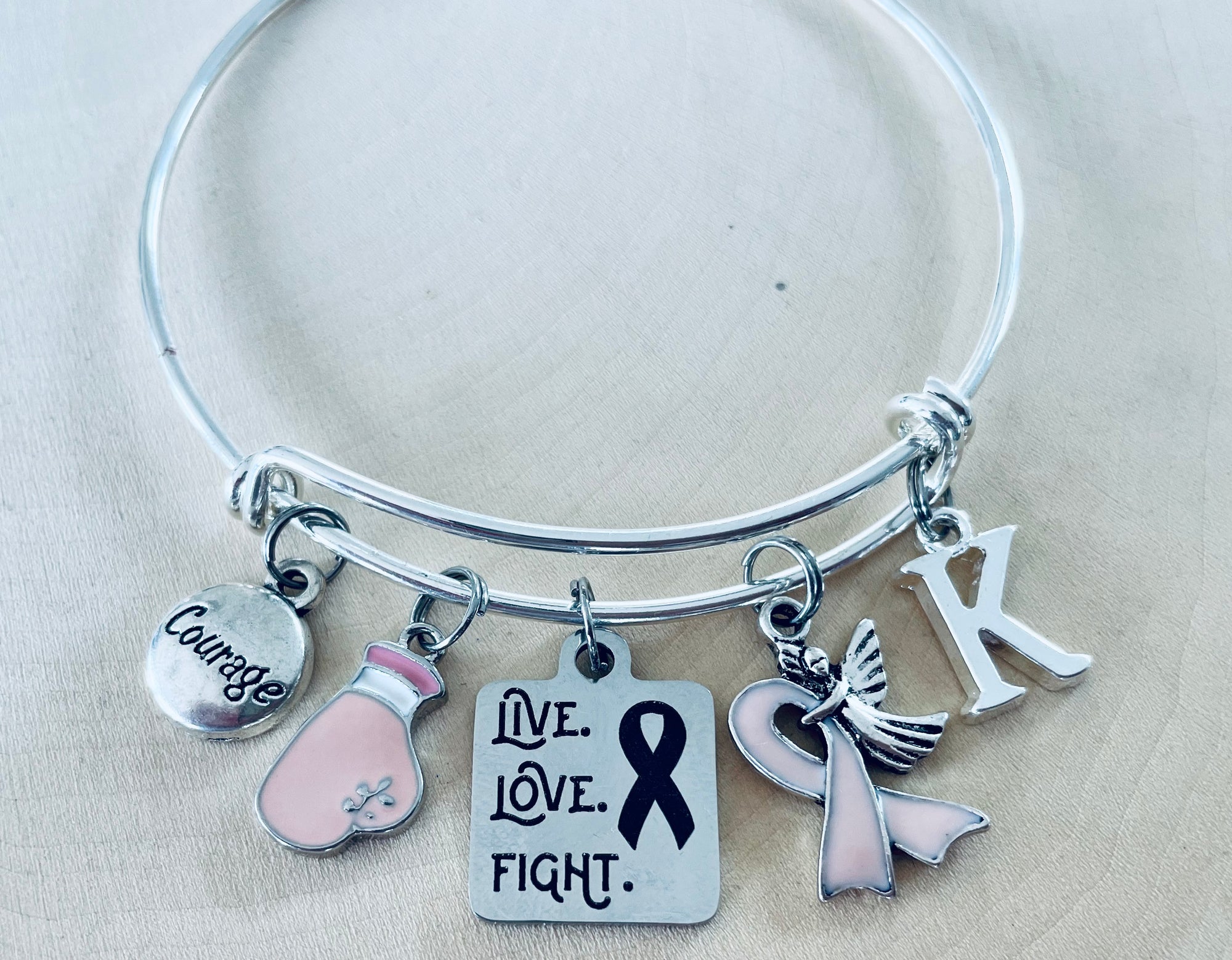 Live Love Fight Pink Awareness Ribbon Expandable Charm Bracelet Adjustable Bangle Breast Cancer Gifts