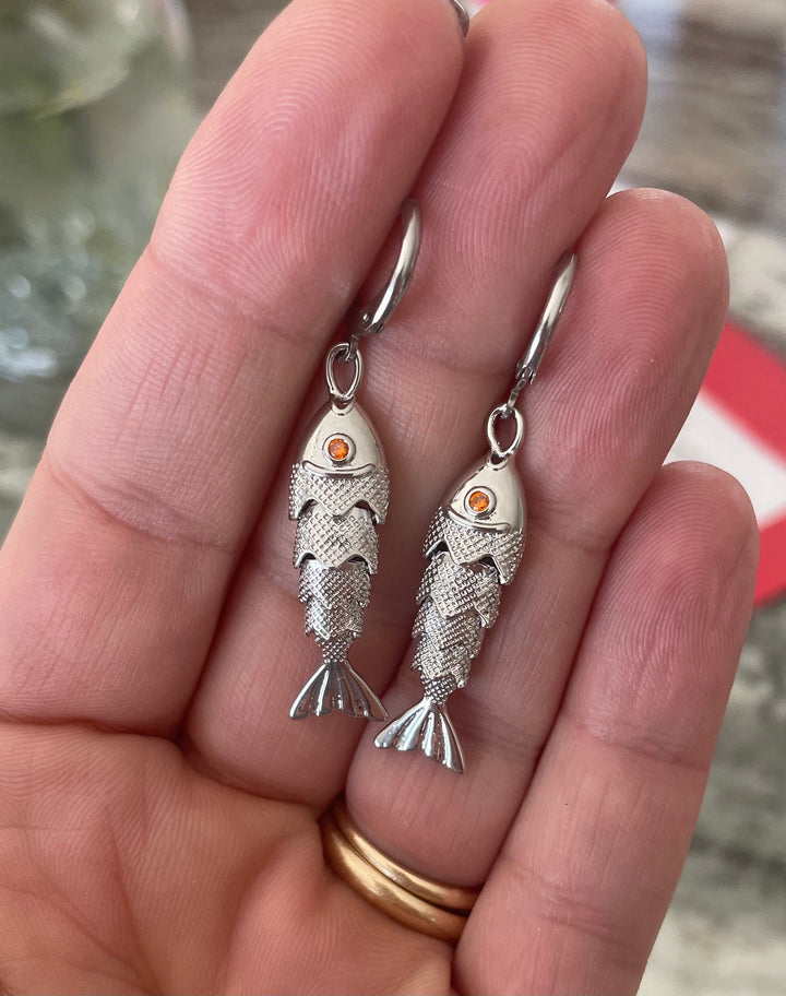 Silver Fish Earrings Swimming Fish Jewelry Stainless Steel Fish Earrings Dangle Fish Earrings