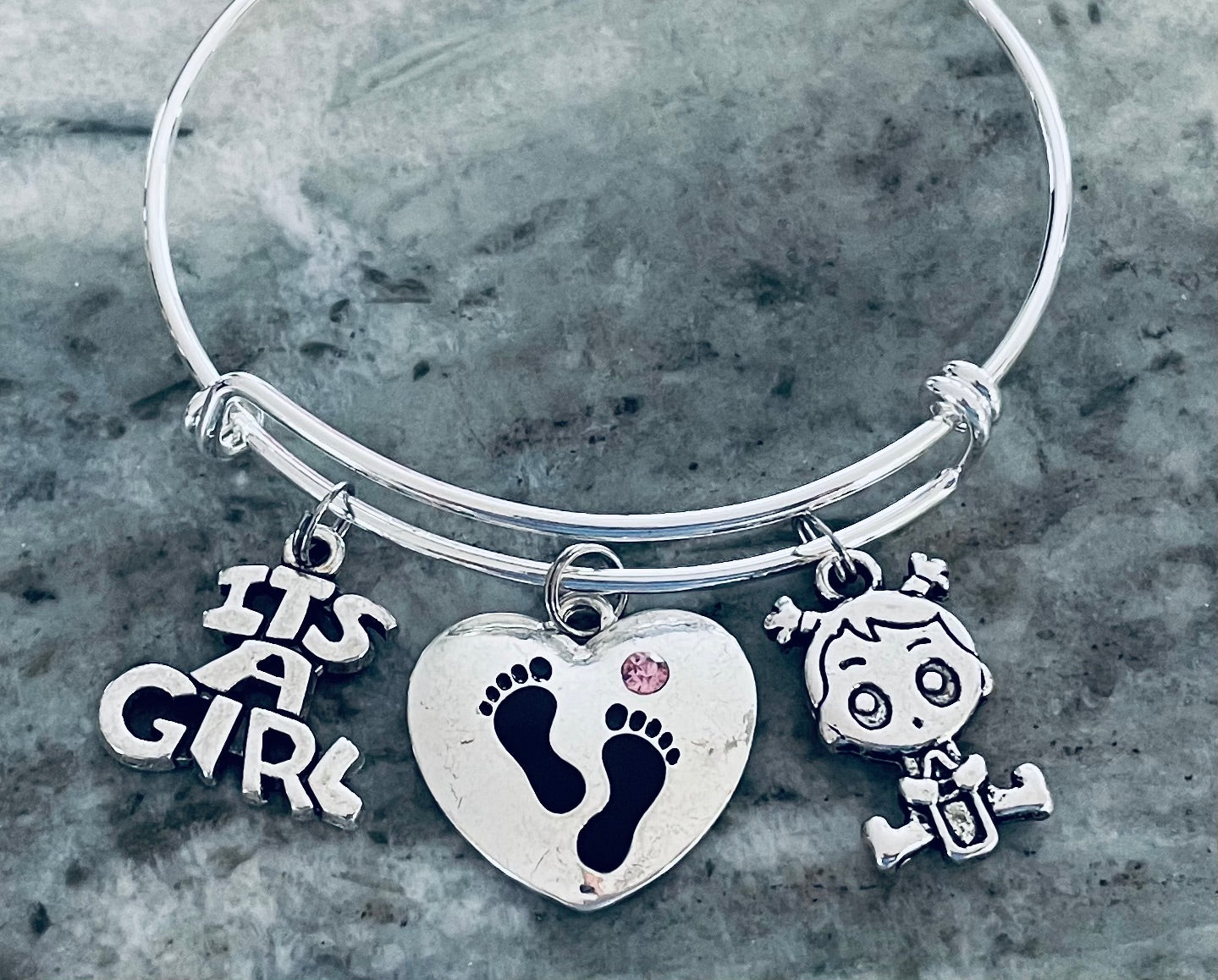 It's a Girl New Baby Gift for New Mom Expandable Charm Bracelet Adjustable One Size Fits All