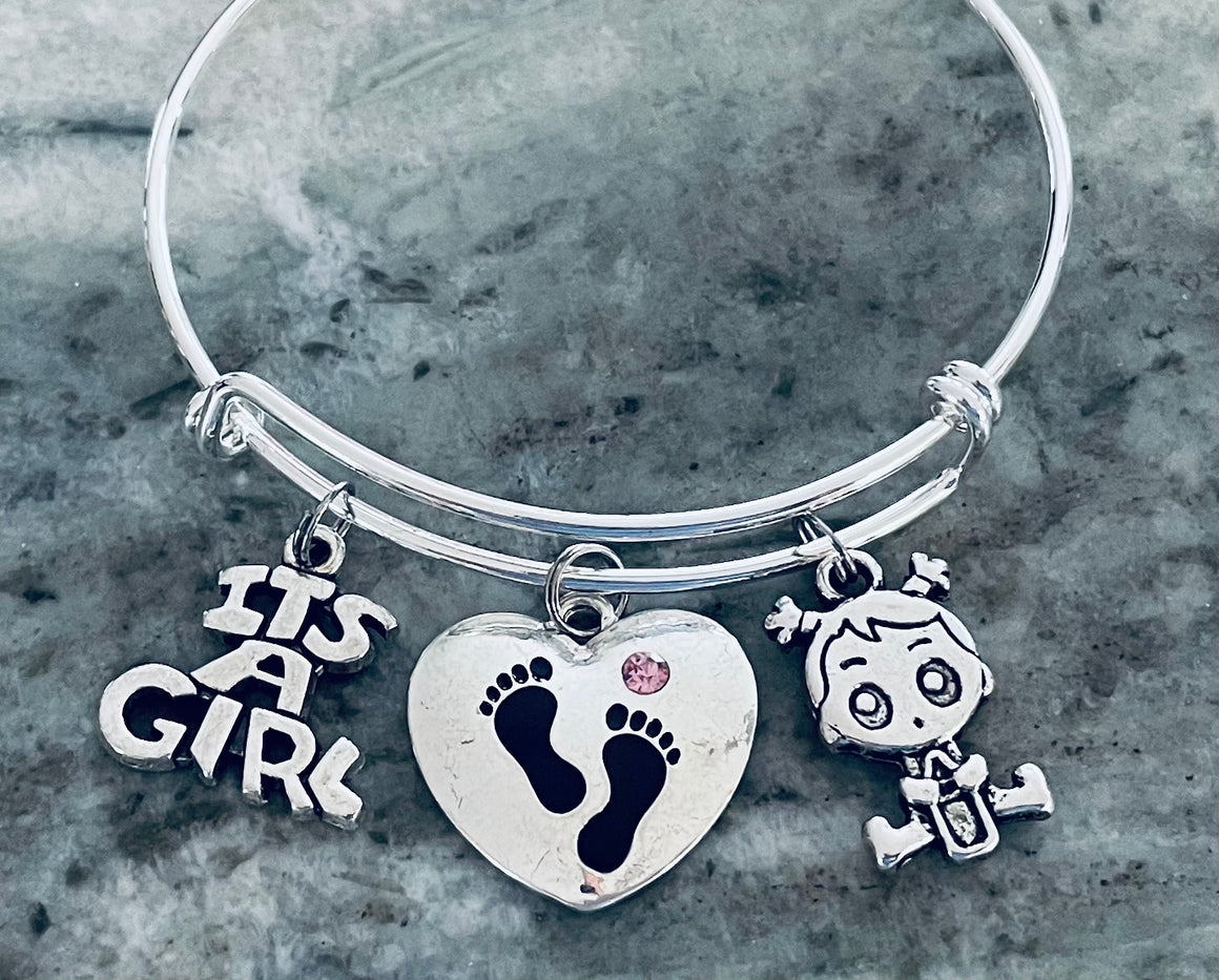 It's a Girl New Baby Gift for New Mom Expandable Charm Bracelet Adjustable One Size Fits All