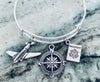 Travel Plane, Passport, Compass Expandable Adjustable Silver Wire Bangle Gift Trendy Unique Bracelet Trendy Fun Unique Handmade Made in USA