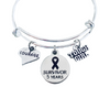 Cancer Survivor 5 Year Courage Tough Girl Expandable Silver Charm Bracelet Adjustable Bangle Gift