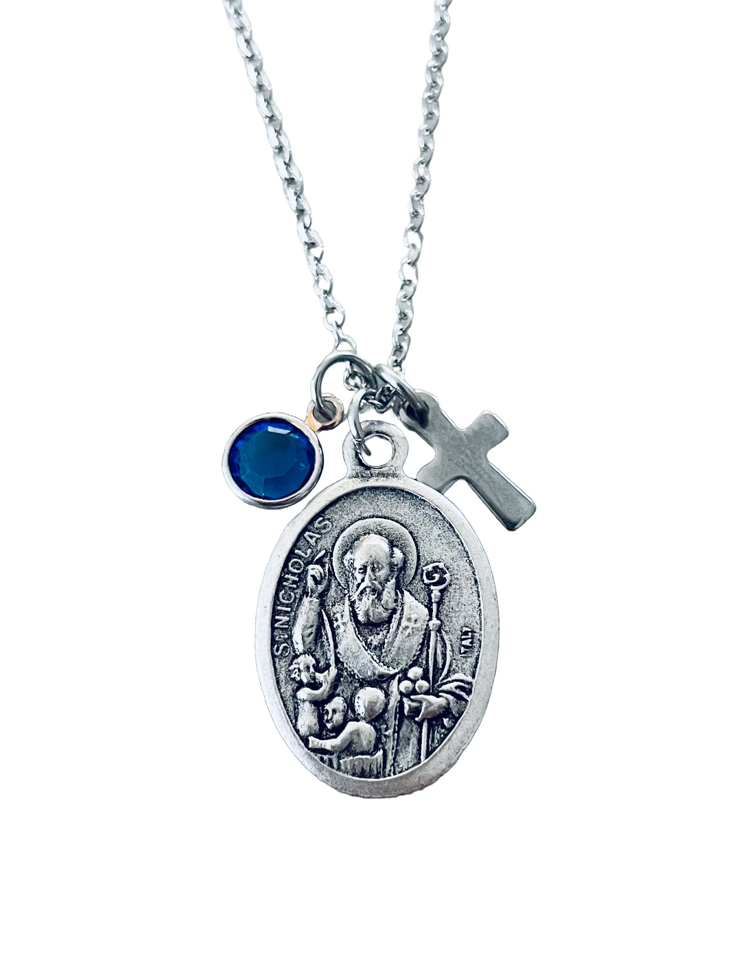 Saint Nicholas Necklace with Cross and Birthstone – Patron Saint of Children &amp; Travelers