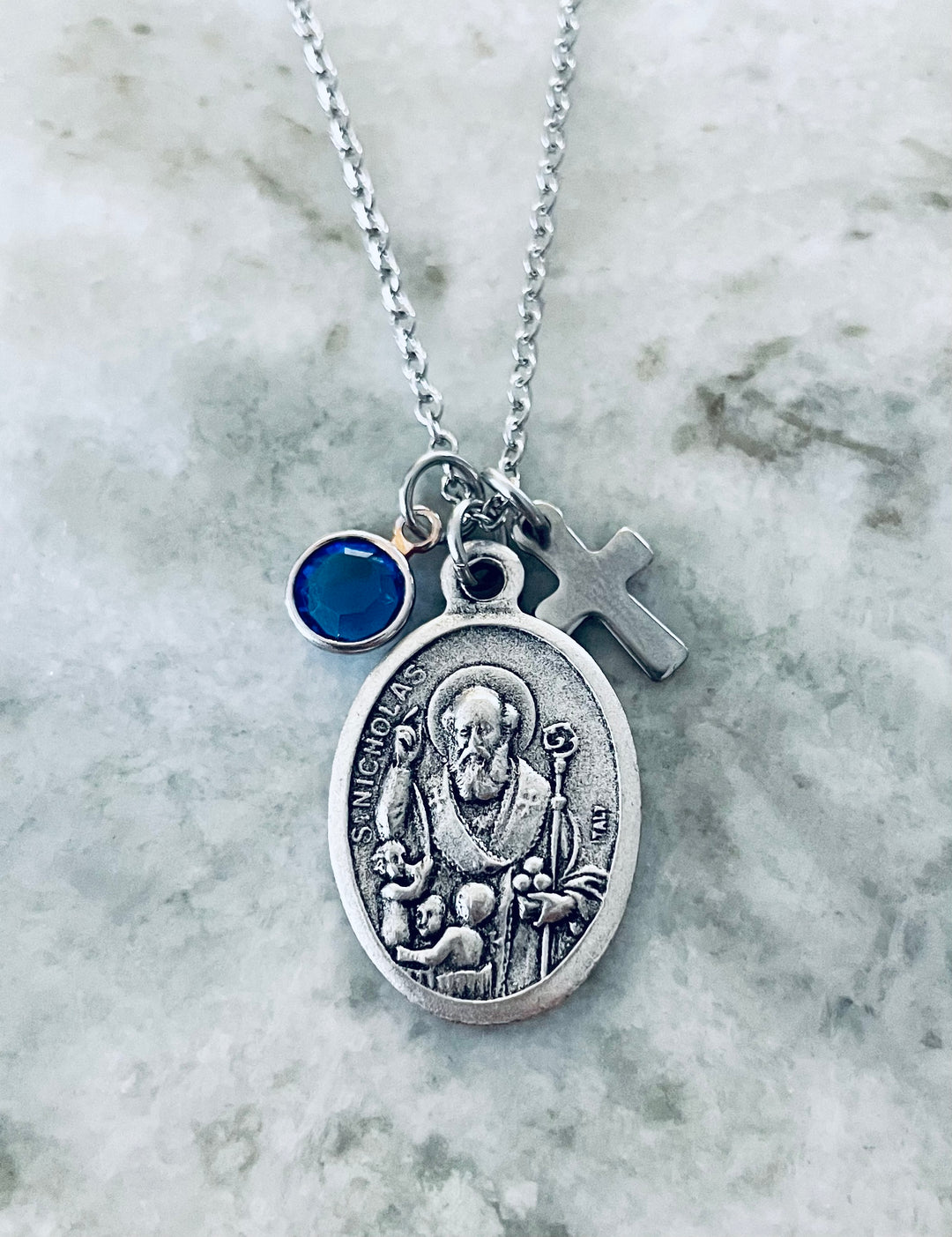 Saint Nicholas Necklace with Cross and Birthstone – Patron Saint of Children &amp; Travelers