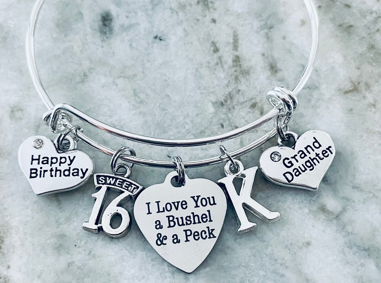 I Love You a Bushel and a Peck Jewelry Silver Expandable Charm Bracelet Adjustable Bangle One Size Fits All Gift