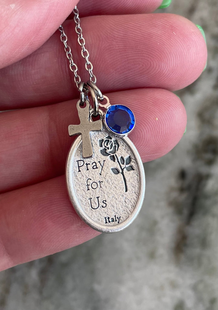 Saint Anne Medal Necklace | Personalized Catholic Necklace with Birthstone | Confirmation Gift for Girls | St Anne Patron Saint Jewelry