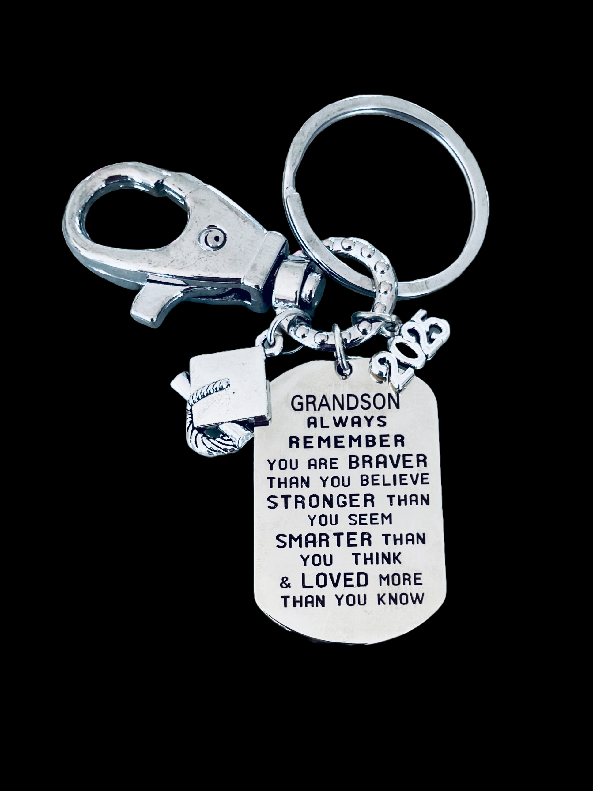 Grandson Graduation Gift Remember Stronger Smarter Loved Key FOB Silver Key Ring Inspirational Key Chain