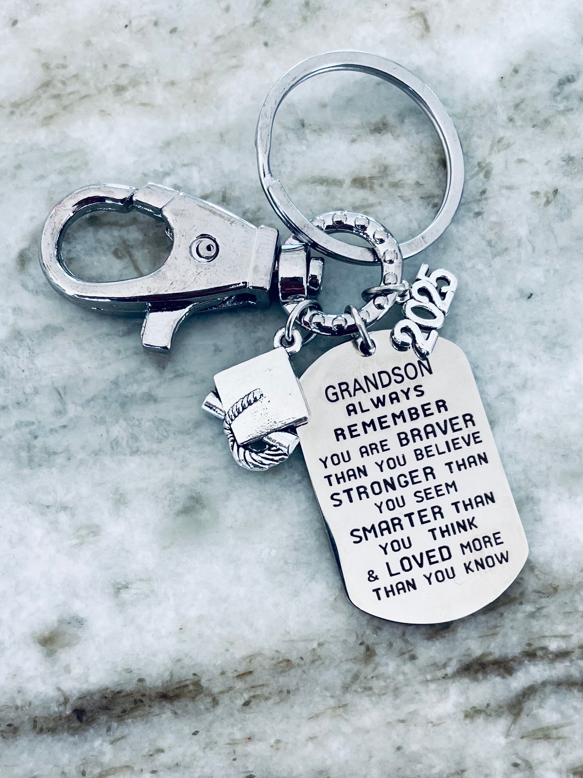 Grandson Graduation Gift Remember Stronger Smarter Loved Key FOB Silver Key Ring Inspirational Key Chain