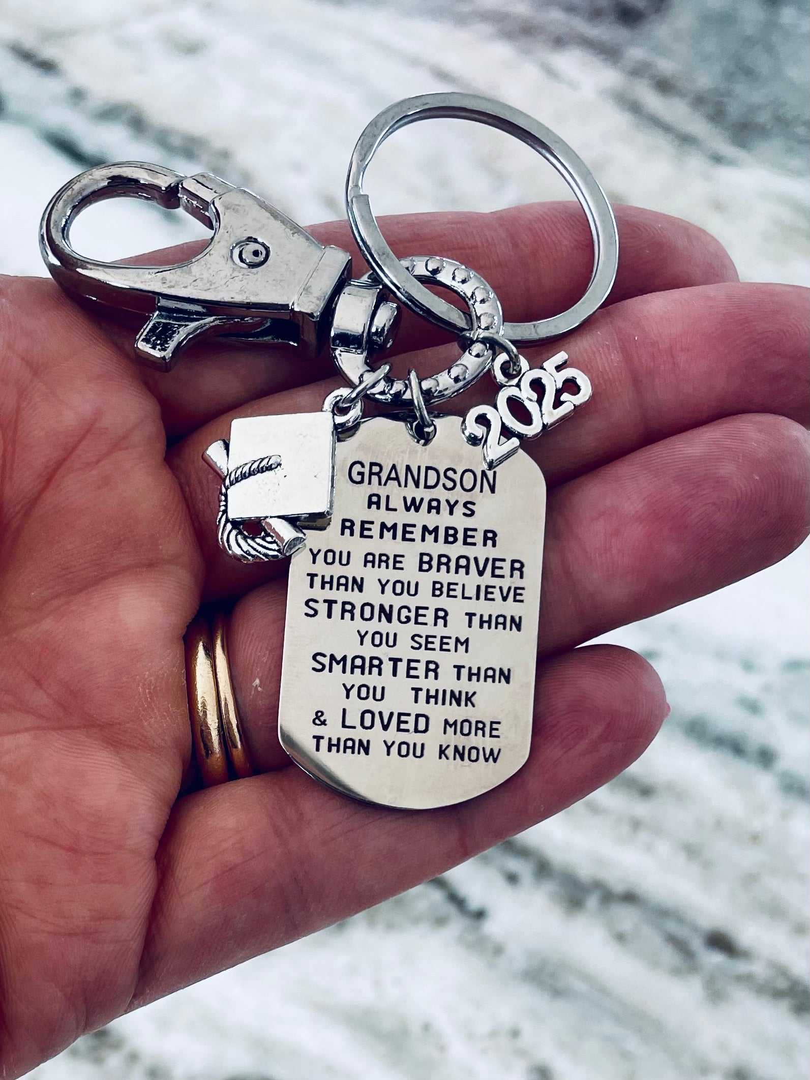 Grandson Graduation Gift Remember Stronger Smarter Loved Key FOB Silver Key Ring Inspirational Key Chain