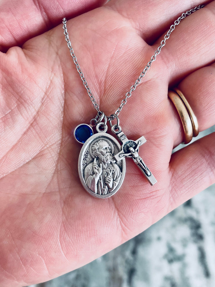 Saint Peter and Saint Paul Medal Necklace Custom Charm Necklace Religious Jewelry Catholic Medal Necklace