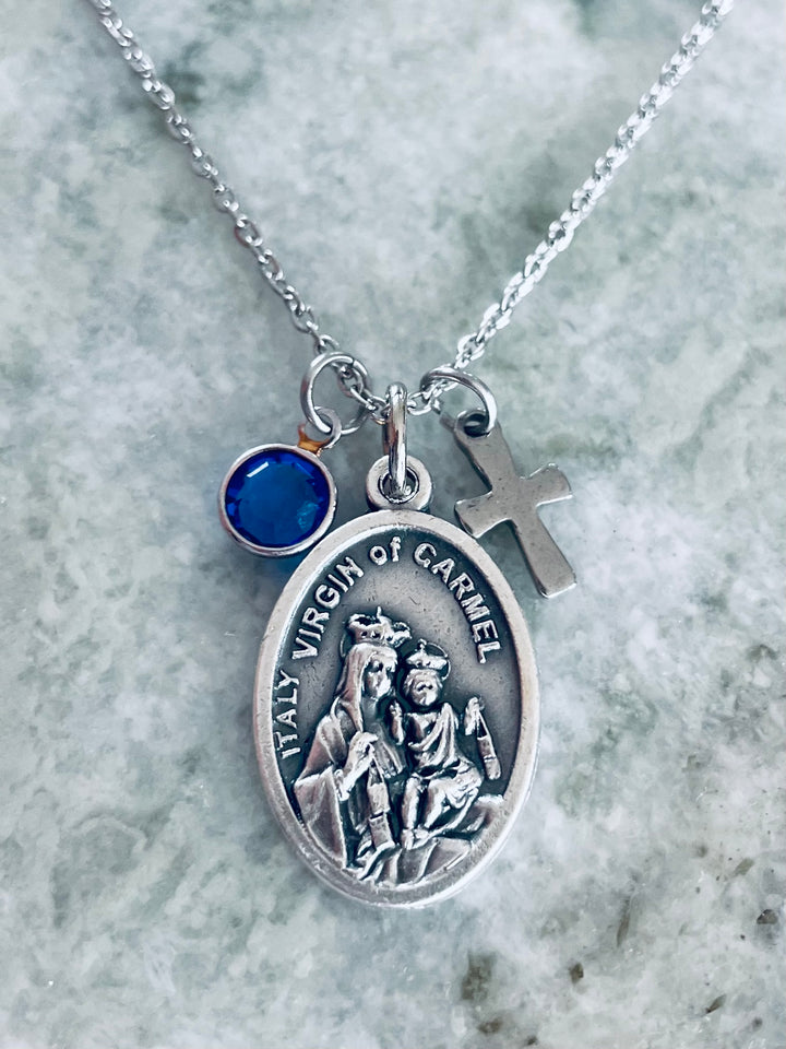 Virgin of Carmel medal Necklace with cross